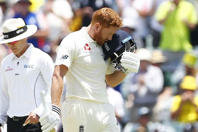 MAGIC MOMENT: England's  Jonny Bairstow celebrates his century on day two at the WACA. Picture: Jason O'Brien/PA