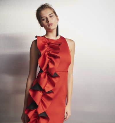 Red frill maxi dress, was Â£70, now Â£30, at River Island.