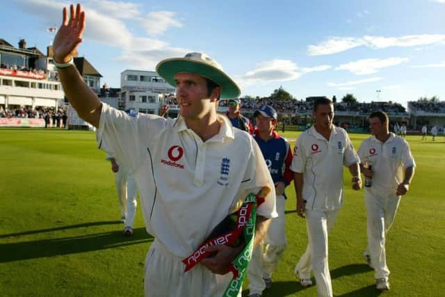 England captain Michael Vaughan waves to crowd after beating Australia 
on the fourth day of the fourth npower Test match at Trent Bridge, Nottingham, Sunday August 28, 2005.