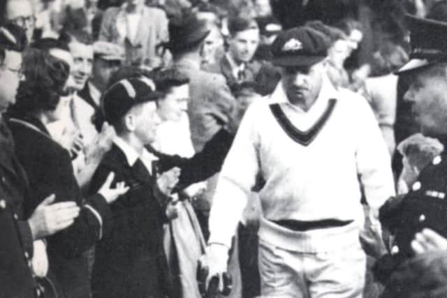 Don Bradman walks out at Headingley for the last time in 1948.
