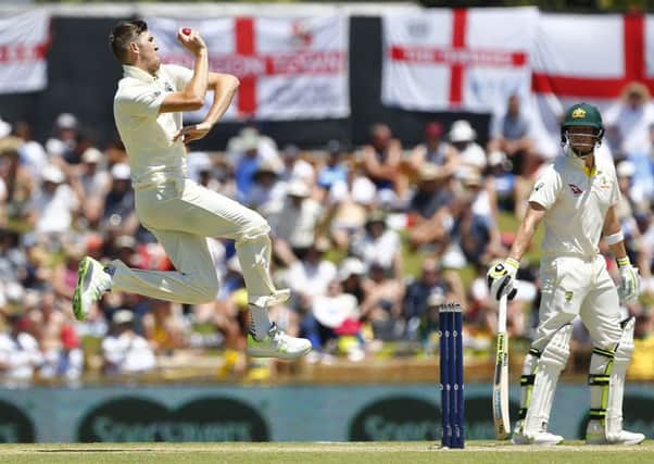 England's Craig Overton bowls during day three of the Ashes Test match.