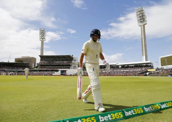 England's Joe Root walks off after being dismissed on day four at the WACA. Picture date: Sunday December 17, 2017. See PA story CRICKET Australia. Photo credit should read: Jason O'Brien/PA.