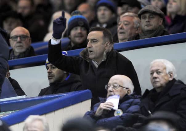 Sheffield Wednesday head coach Carlos Carvalhal gestures from the stands against Wolves while serving a one-game touchline ban (Picture: Steve Ellis).
