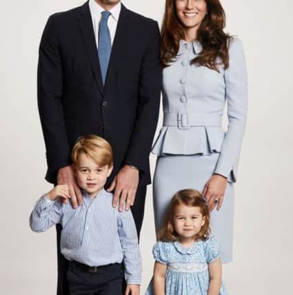 The picture used on the Duke and Duchess of Cambridge's 2017 Christmas card which was taken by Getty Images royal photographer Chris Jackson at Kensington Palace showing the royal couple with their children Prince George and Princess Charlotte.