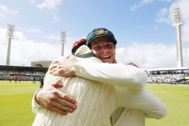 Australia's Captain Steve Smith celebrates winning the Ashes