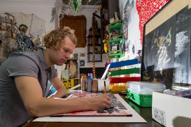 Artist William Vinegrad, working in his part of the studio at the Ground Gallery, Beverley Road, Hull.