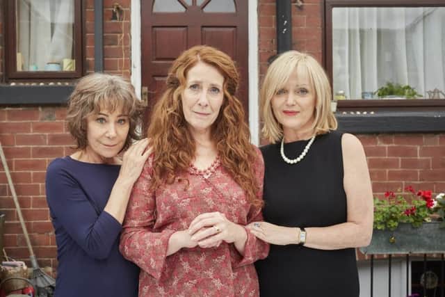 Zope Wanamaker as Gail Stanley, Phyllis Logan as Linda Hutchinson and Miranda Richardson as Sue Thackery in 

Kay Mellor's brand new ITV drama Girlfriends. Picture by  iTV/Rollem (Girlfriends) Ltd.
