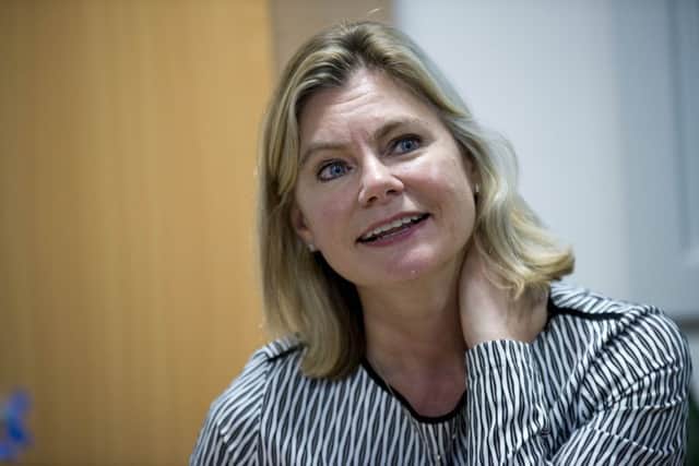 Justine Greening during a return to visit to Rotherham's Oakwood school where she was taught.