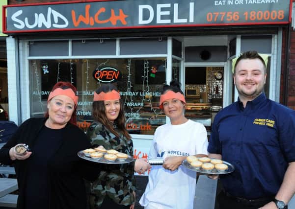 Sundwich Deli on Meanwood Road, are hosting a Christmas dinner on Christmas Day for the homeless in Leeds. Meal between 1pm and 3pm and whatever is left over, will be out delivering on the night. From left, Angie and Rebecca Walls from Sundwich Deli, Becky Joyce from Homeless Street Angels and Stephen Ashford from Amber Cars.
19th December 2017.
Picture Jonathan Gawthorpe