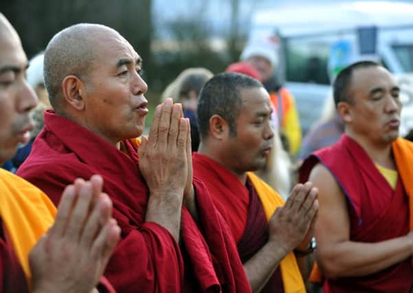The  Dalai Lama's Gyoto Monks chant  at the entrance to the Third Energy site at  Kirby Misperton in North Yorkshire.