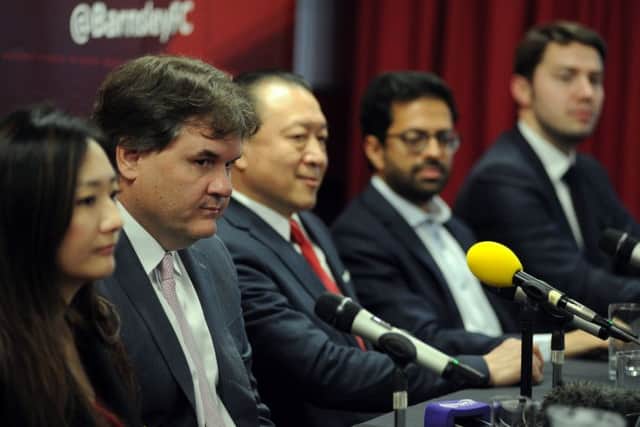 Press conference to introduce the new owners of Barnsley FC. L-R Grace Hung, Paul Conway, Chien Lee, Neerav Parekh, and Gauthier Gayane. Picture Scott Merrylees