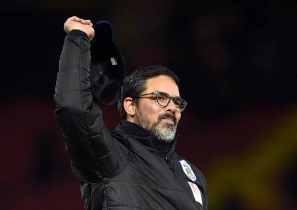 Huddersfield Town manager David Wagner celebrates victory at  Watford.