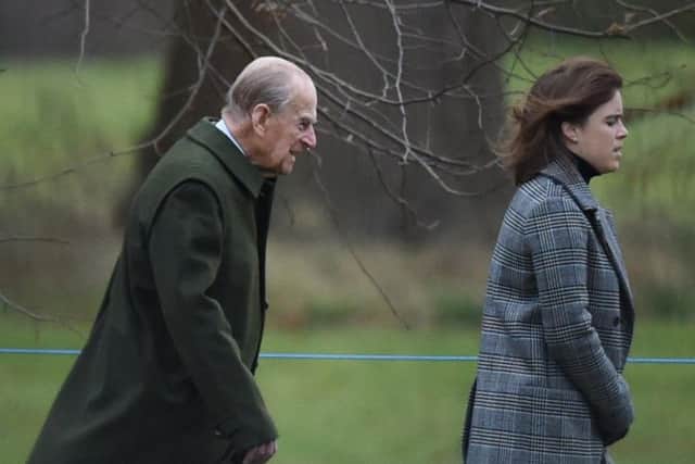 The Duke of Edinburgh and Princess Eugenie. Picture: Joe Giddens/PA Wire