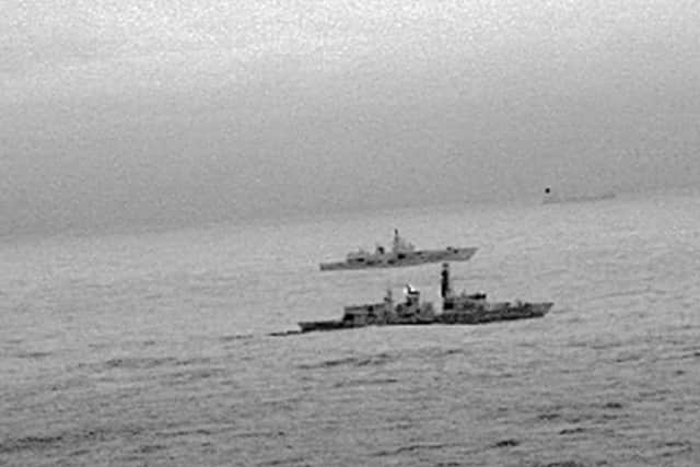 Photo issued by the Ministry of Defence of Royal Navy frigate HMS St Albans escorting a Russian warship through the North Sea and areas of UK interest on Christmas Day. PA