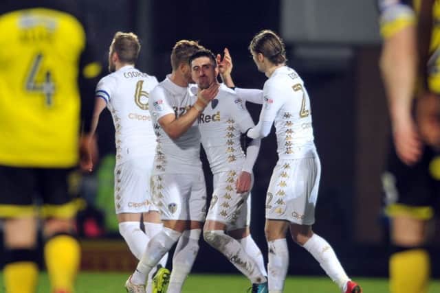 ON TARGET: Leeds United's Pablo Hernnandez celebrates his equaliser at the Pirelli Stadium. Picture Tony Johnson.