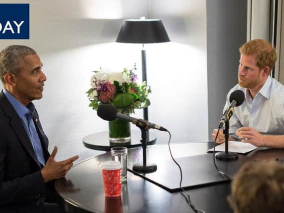 Barack Obama being interviewed by Prince Harry for the BBC Radio 4 Today programme that he guest edited. PA