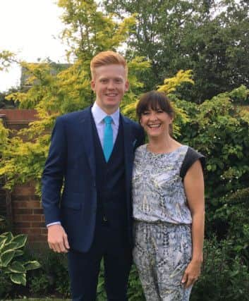 Laura Ashurst with son Jack on his prom day .