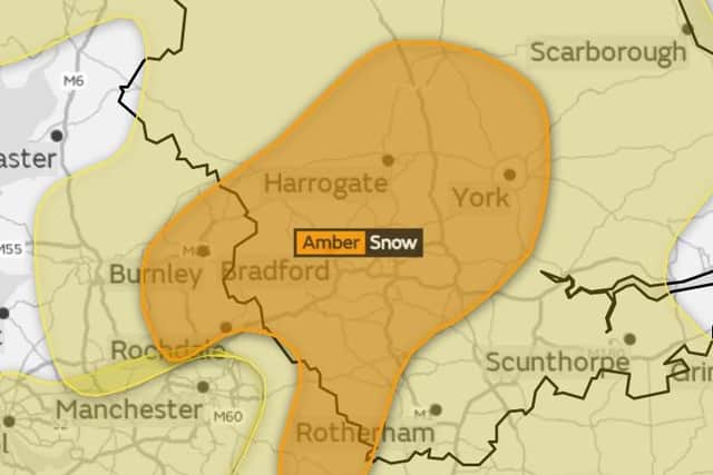The amber weather warning covers a large part of Yorkshire.