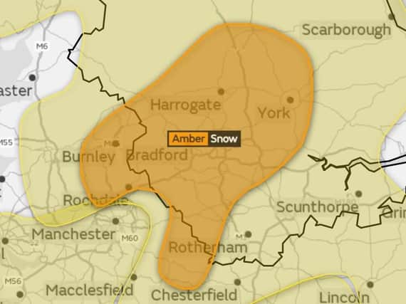 The amber weather warning covers a large part of Yorkshire.