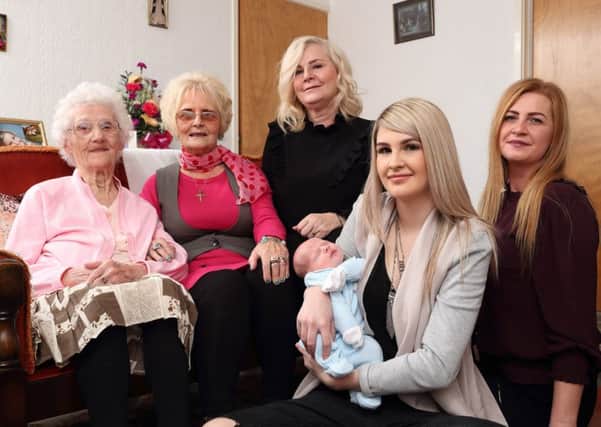 Six generations in one picture: Evelyn Flavell, Marion Tennat, Katrina Callum, Donna Steel, Paige Steel and Sonny Newsome.