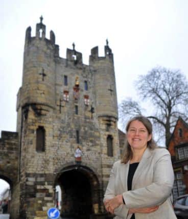 Rachael Maskell, MP for York Central, near to the Micklegate Bar  in the city walls close to her office in York.