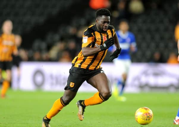 On the up: Striker Nouha Dicko scored a cracking goal for Hull as they looked to climb away from trouble, and even though they were pegged back by Fulham, the striker believes they will survive. (Picture: Jonathan Gawthorpe)