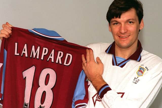 Emley footballer Neil Lacey who acquired three West Ham shirts  following their epic FA Cup tie  at Upton Park, showing off Frank Lampard Jnr's shirt the one he kept, giving the other two to team-mates.