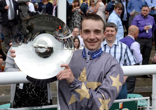 George Chaloner celebrates his 2014 Northumberland Plate win.