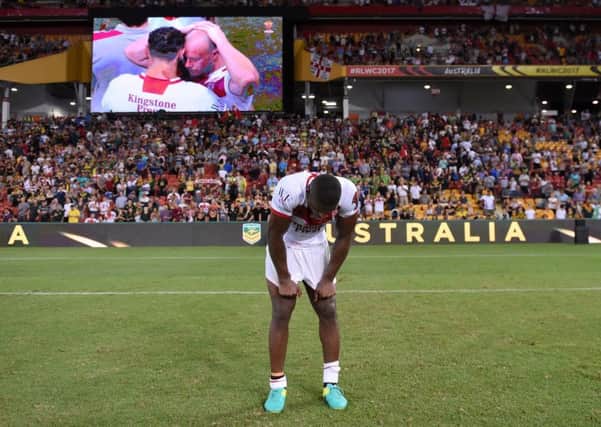 DISMAY: Jermaine McGillvary shows his disappointment after England's 6-0 defeat to Australia in the Rugby League World Cup Final in Brisbane last month. Picture: Grant Trouville/NRL Imagery/PA.