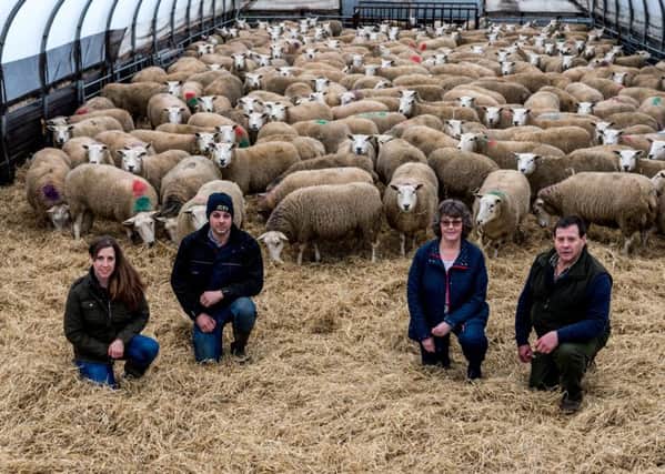 Pedigree Lleyn sheep farmer Graham Fort, of Brightonhouse Farm, Steeton, pictured with daughter Beverley, son Terry and wife Mandy. Picture by James Hardisty.