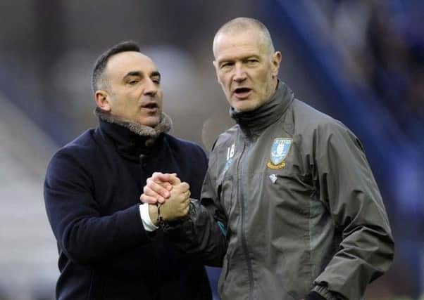 Interim head coach Lee Bullen, right, with former Sheffield Wednesday boss Carlos Carvalhal.
