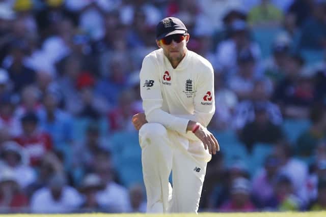 England's Joe Root looks dejected in the field  during day two of the Ashes Test match at Sydney Cricket Ground.