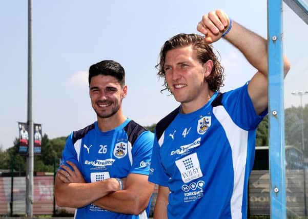 Huddersfield Town's Michael Hefele, right, with fellow German defender Christopher Schindler (Picture: Simon Cooper/PA Wire).