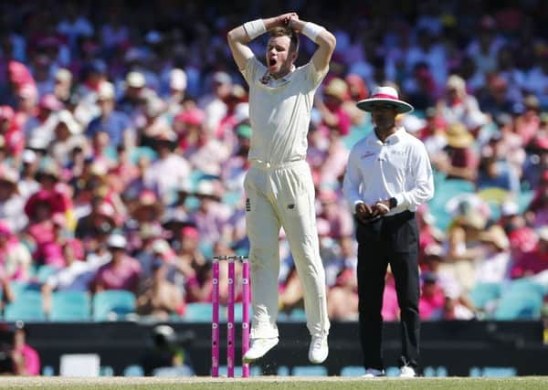 England's Mason Crane reacts during day two of the Ashes Test match at Sydney Cricket Ground.