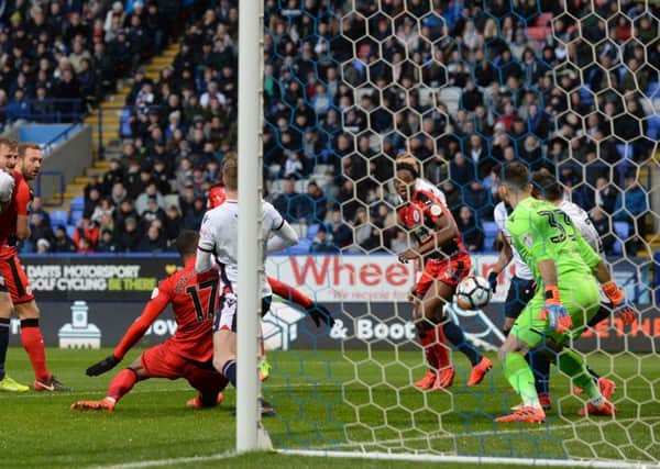 GET IN: Rajiv van la Parra opened the scoring for Town against Bolton at the Macron Stadium. Pictures: Bruce Rollinson