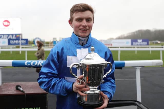 Sixteen-year-old James Bowen after winning the Welsh National.