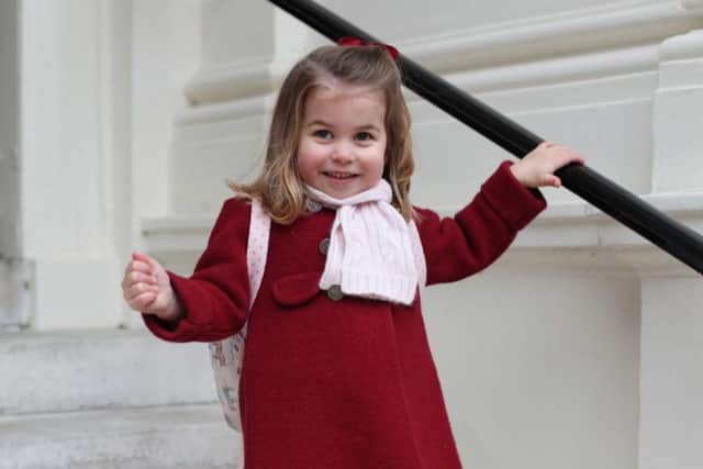 Photo released by the Duke and Duchess of Cambridge of Princess Charlotte taken by her mother at Kensington Palace this morning shortly before the princess left for her first day of nursery at the Willcocks Nursery School.
Photo by The Duchess of Cambridge