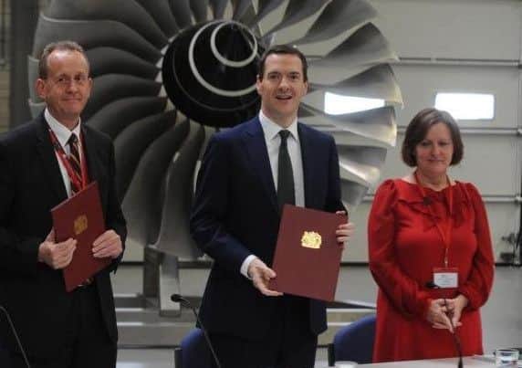 Sheffield Council leader Julie Dore at the signing of the draft devolution deal with George Osborne and Barnsley Council leader Sir Steve Houghton in 2015.