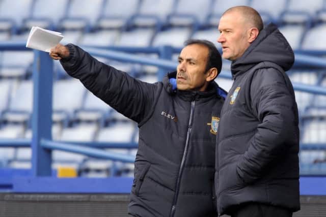 New Sheffield Wednesday manager Jos Luhukay pictured taking his first training session at Hillsborough alongside Lee Bullen (Picture: Steve Ellis).