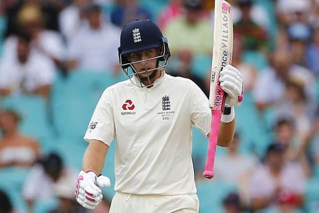 LEADING THE WAY: England captain Joe Root reaches his half-century in Sydney. Picture: Jason O'Brien/