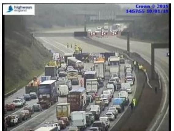 The scene of the lorry flip on the M1