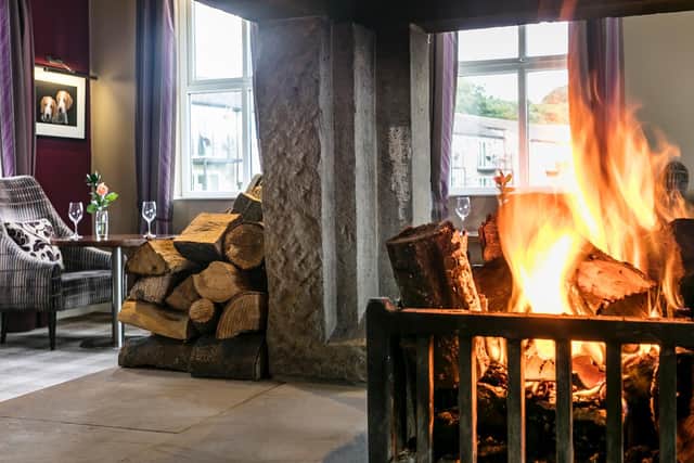 The log fire in the Huntsman's Lodge