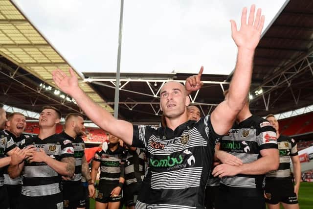 Danny Houghton of Hull FC celebrates at the final whistle