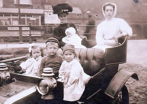 A picture of the authors mother as an infant (front left seat) during a trip to Scarborough in 1910.