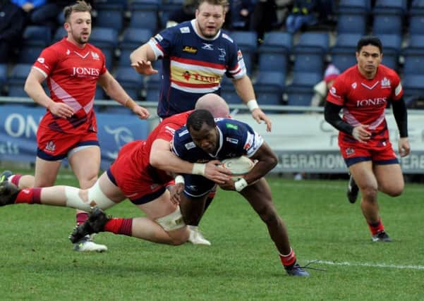 Lesley Klim of Doncaster Knights charges through the Bristol defence in the B and I Cup. (Pictures: Gary Longbottom)