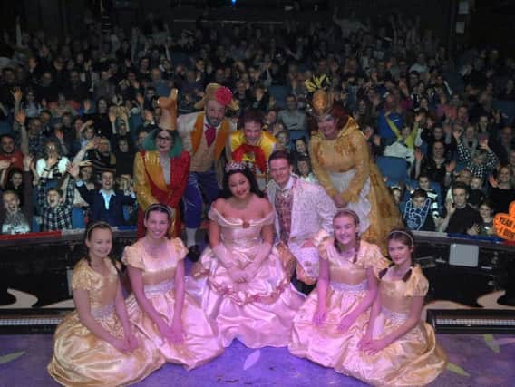 Smash hit  panto - The cast and crowd at Harrogate Theatres production of Beauty and the Beast at the Saturday matinee.  (1801062AM1)