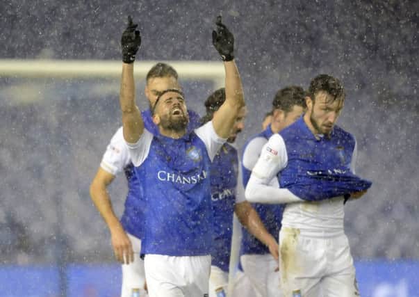 Marco Matias celebrates his first-half goal against Carlisle. (Picture: Steve Ellis)