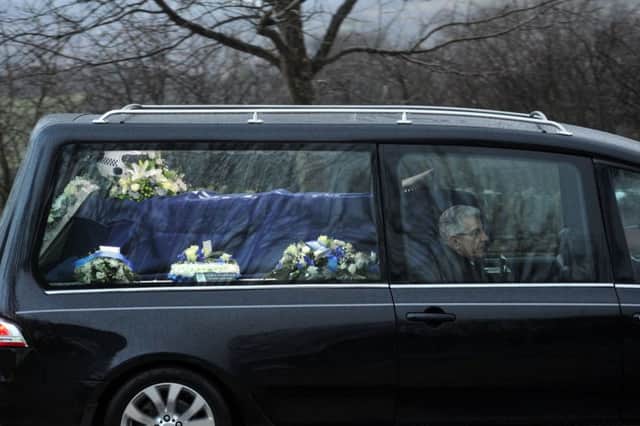 The funeral of PC Dave Fields at Grenoside Crematorium in Sheffield.