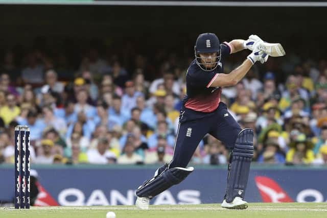England's Jonny Bairstow goes on the attack against Australia today.