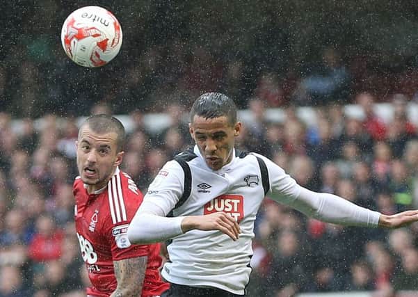 Daniel Pinillos playing for Nottingham Forest against Derby.
